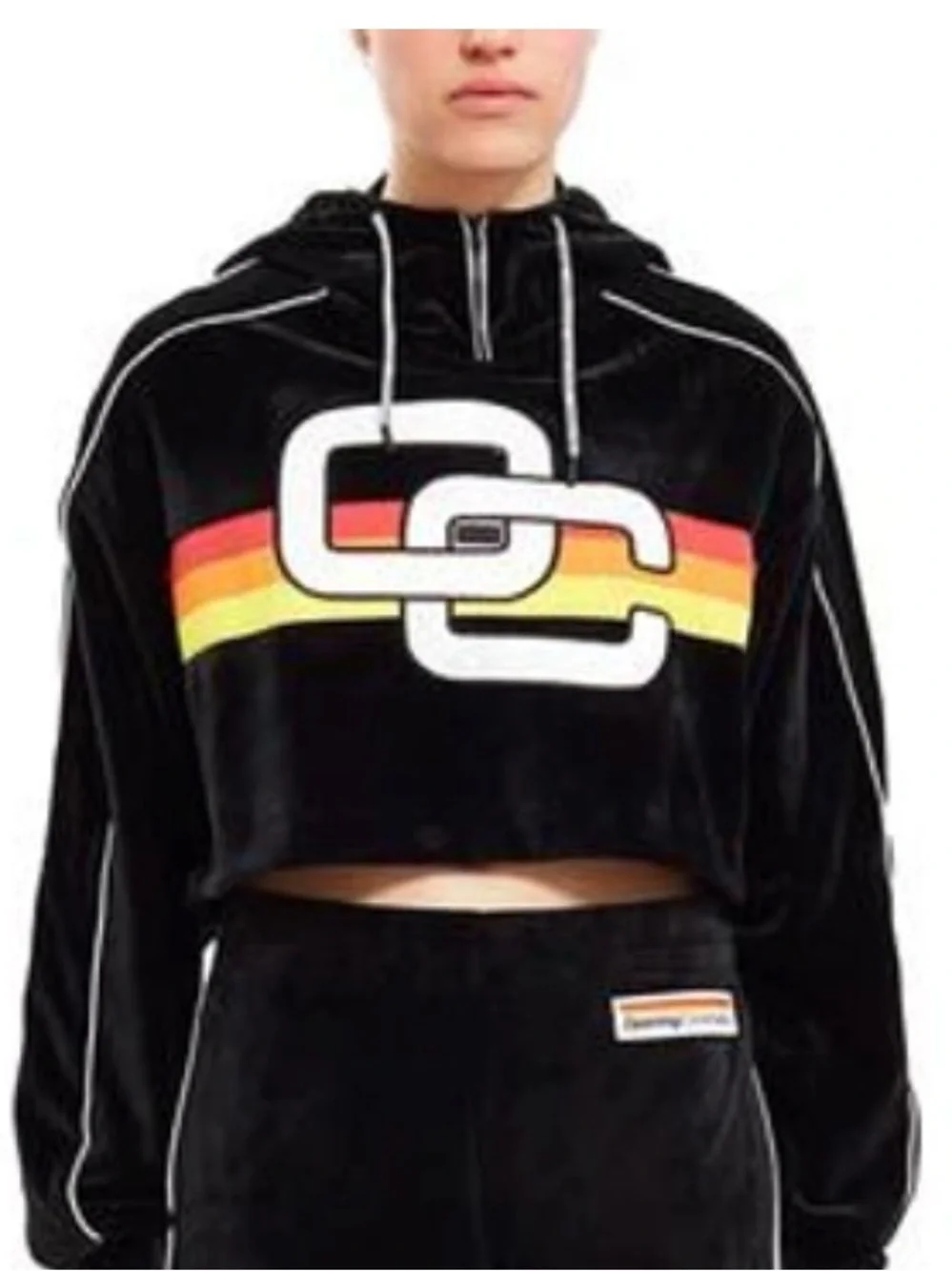 Opening Ceremony cropped, black, velour, long sleeve hooded top size extra small - Picture 3 of 10